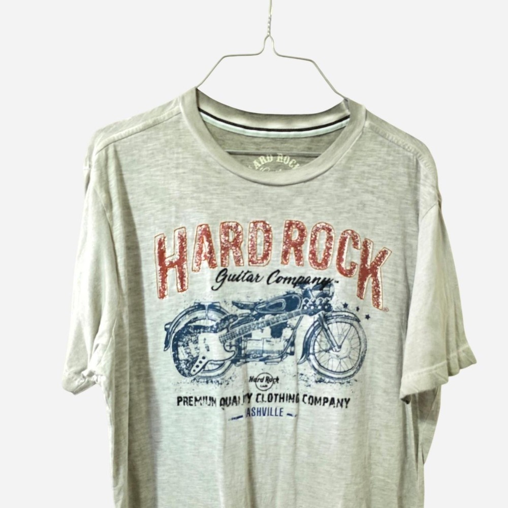 Hard Rock Cafe Nashville gray t-shirt with blue motorcycle graphic